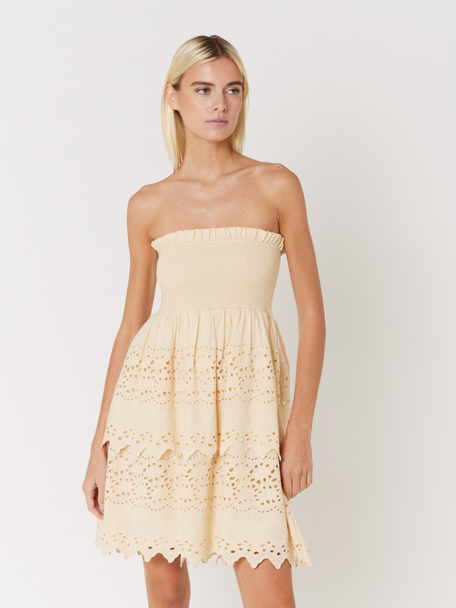RINLEY I Plain strapless short dress / Mid-length cotton skirt