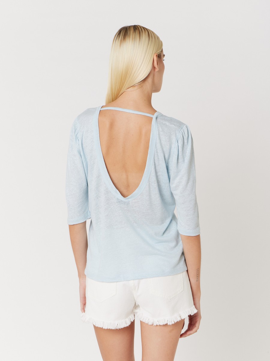 EILEEN | Linen T-shirt with 3/4 sleeves and halter neck