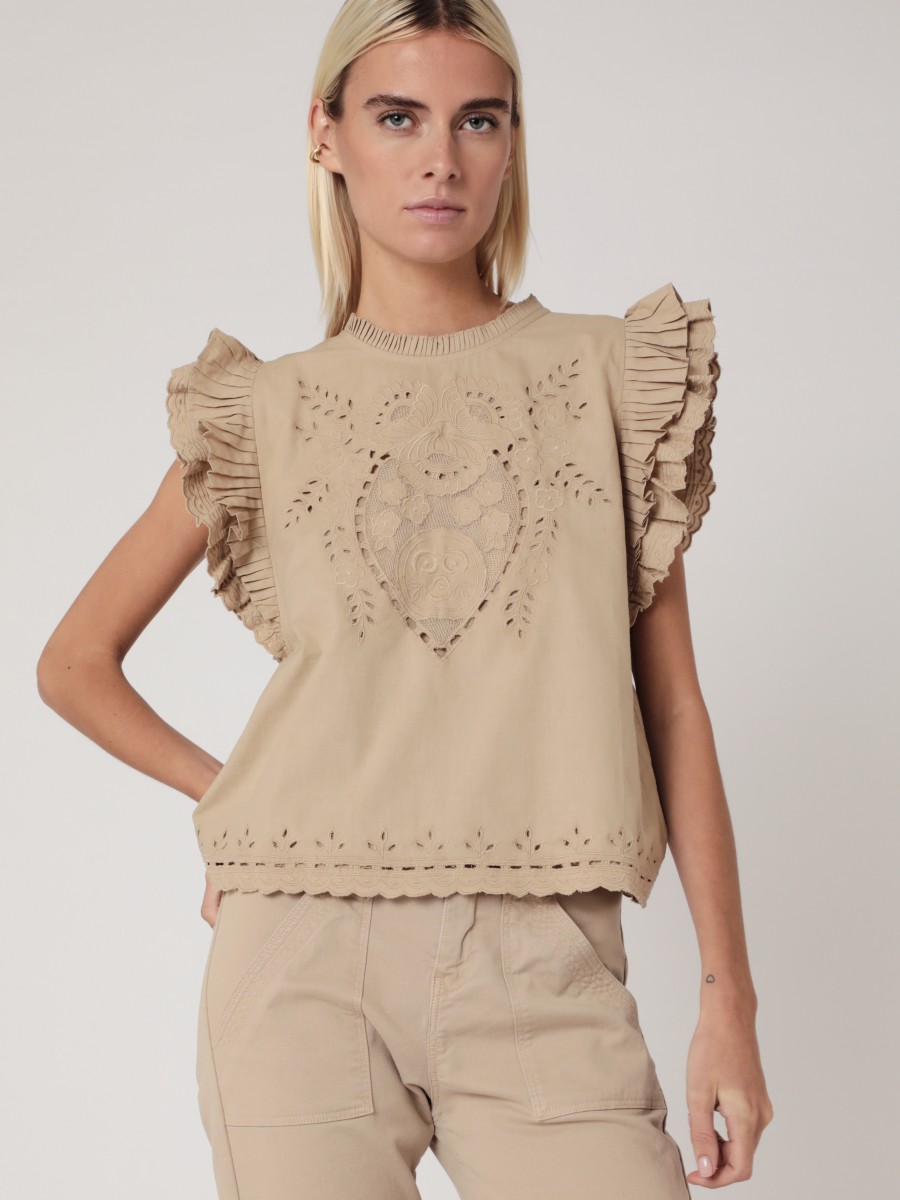 TESS I Embroidered cotton ruffle top