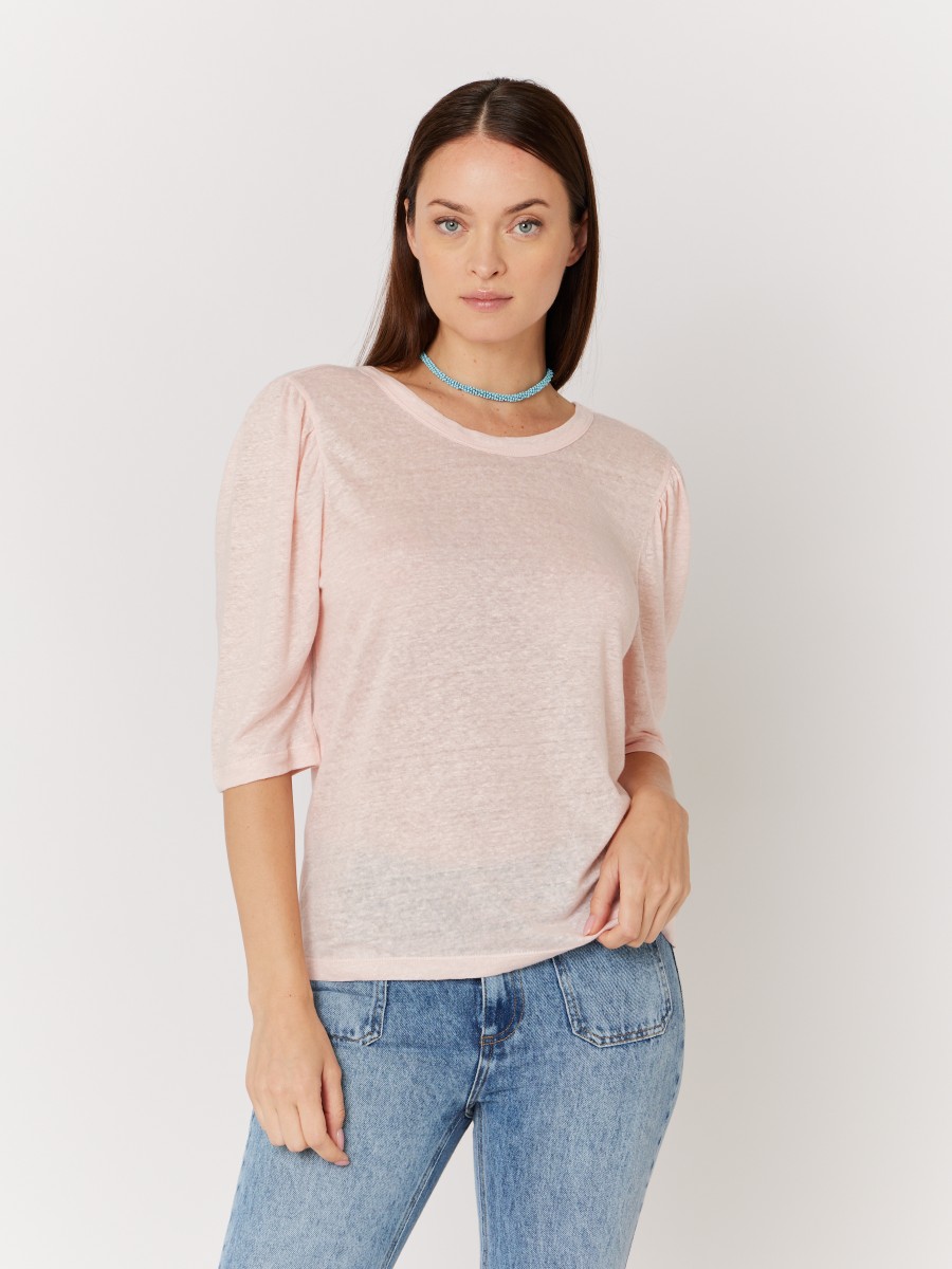 EILEEN I Linen T-shirt with 3/4 sleeves and halter neck