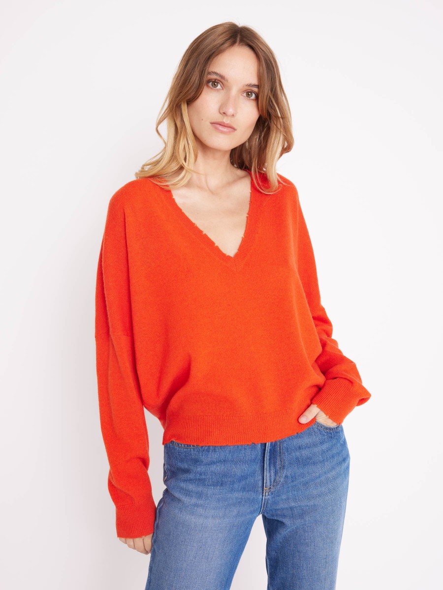AURORA | Jersey de lana naranja con cuello en V