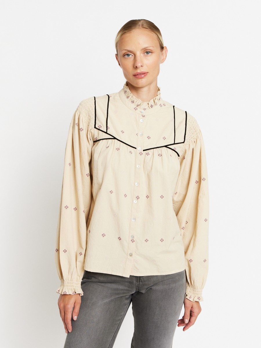 BLOOM | Beige blouse with embroidered flowers