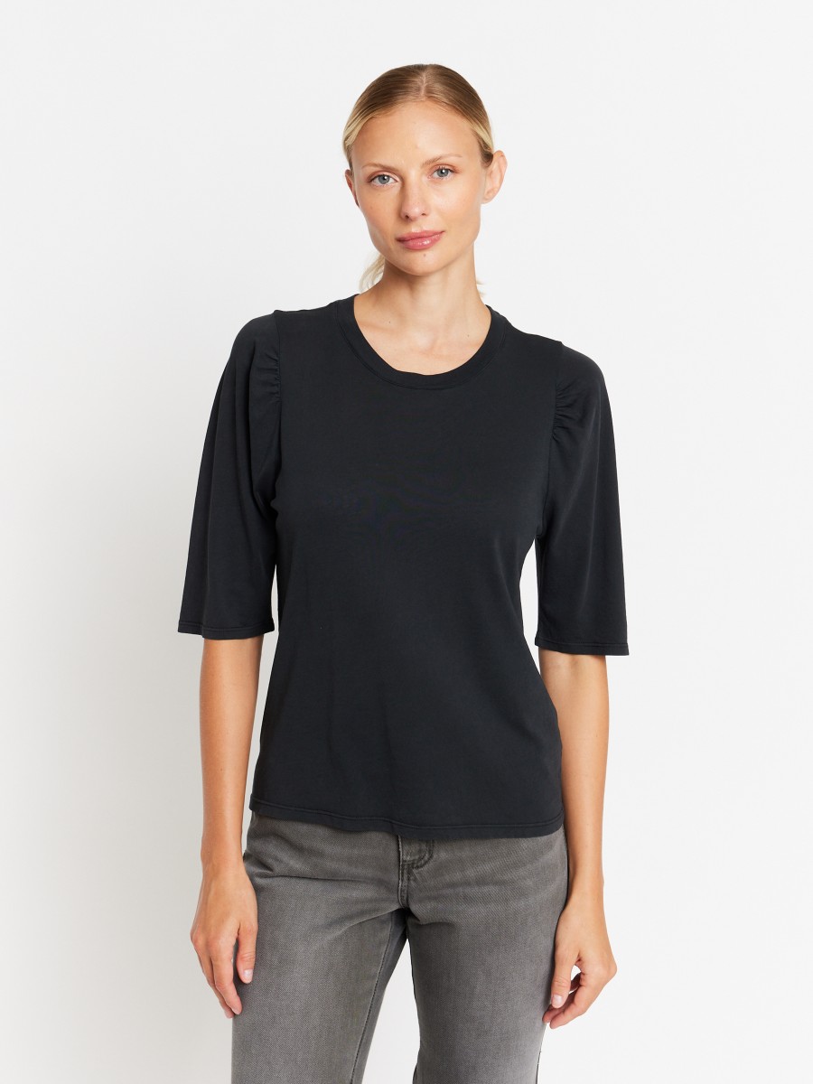 ELEA | Camiseta gris, mangas cortas abullonadas