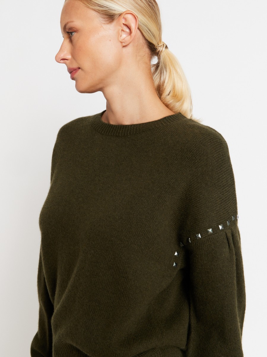 ADAMASTUD Plain khaki jumper with studded sleeves