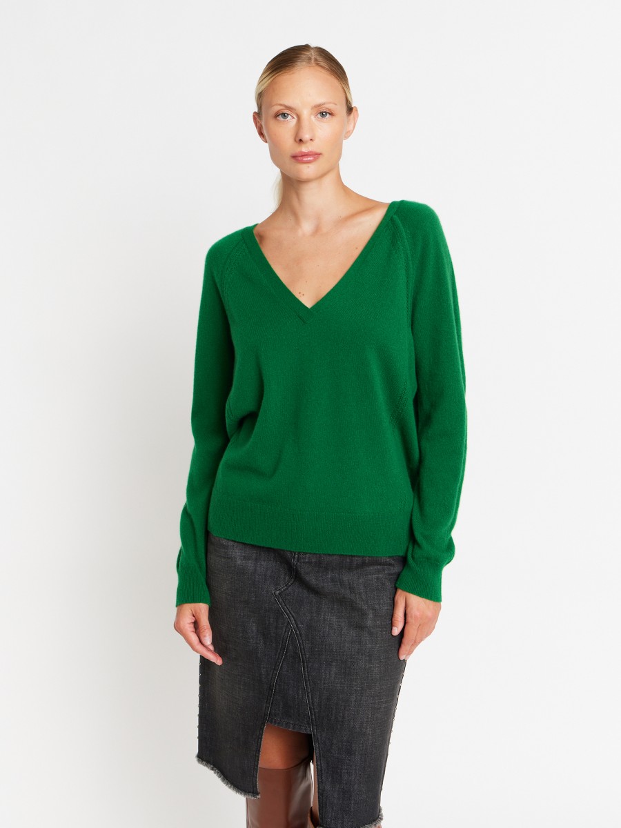 EBENA | Jersey de cachemira verde con cuello de pico