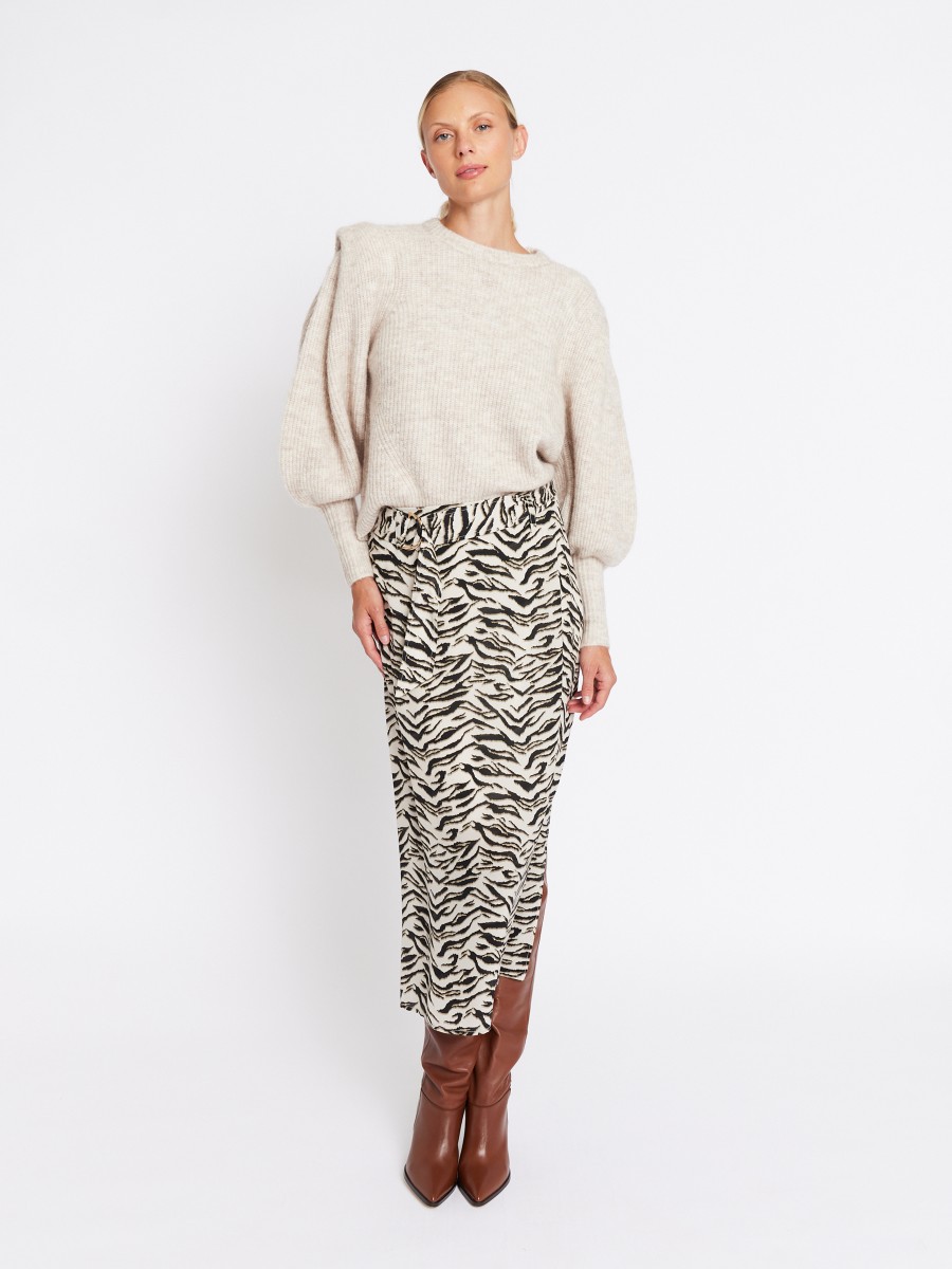 JAMINA | Long beige animal print skirt