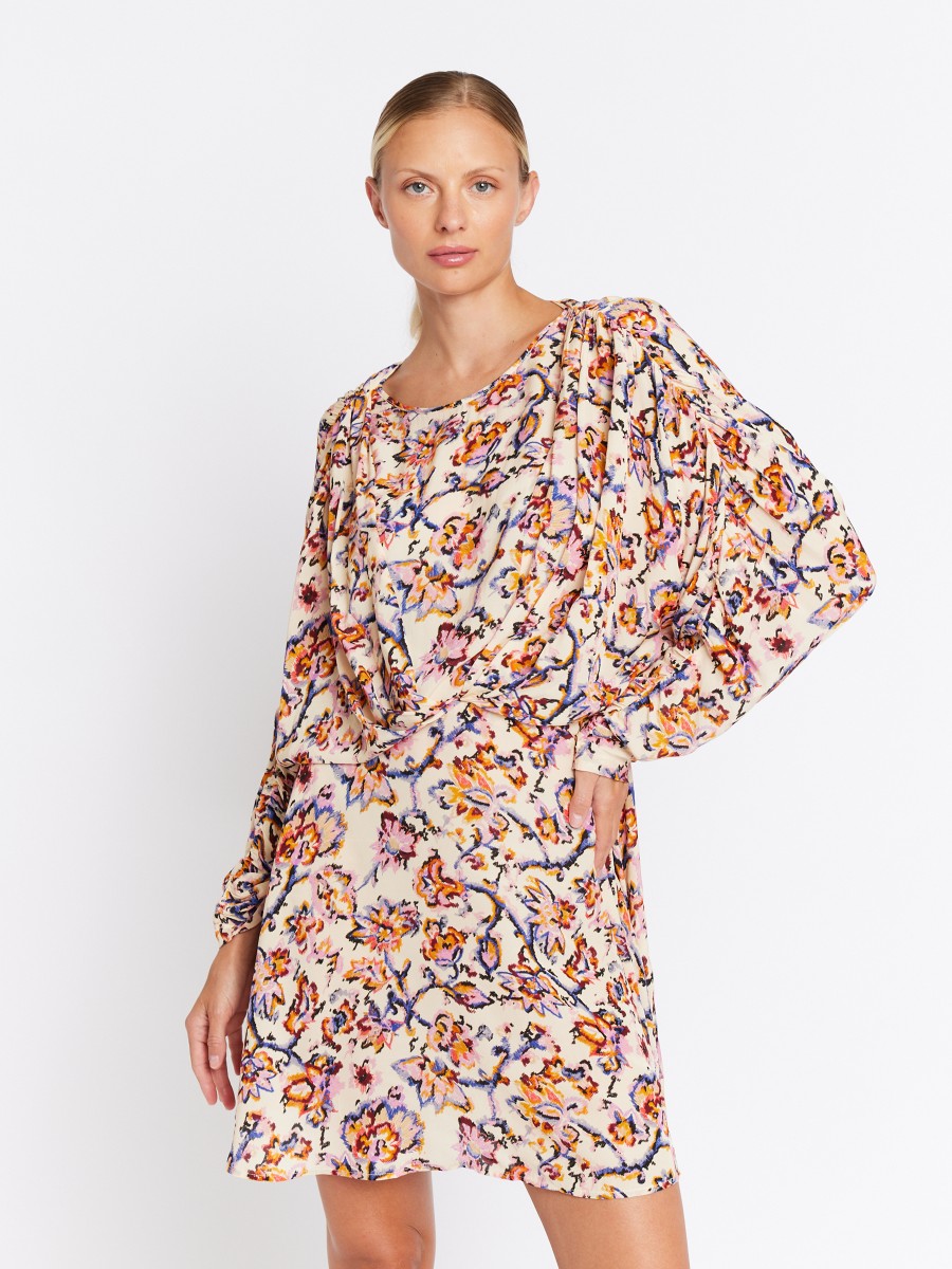 RAKY | Floral print short dress with batwing sleeves