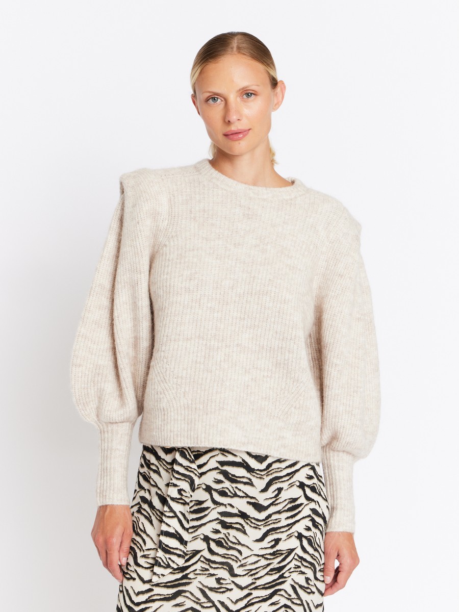 ANELA | Plain beige jumper with puffed sleeves