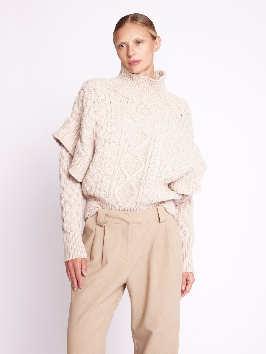 ADELAIDE | Jersey oversize beige con mangas de volantes