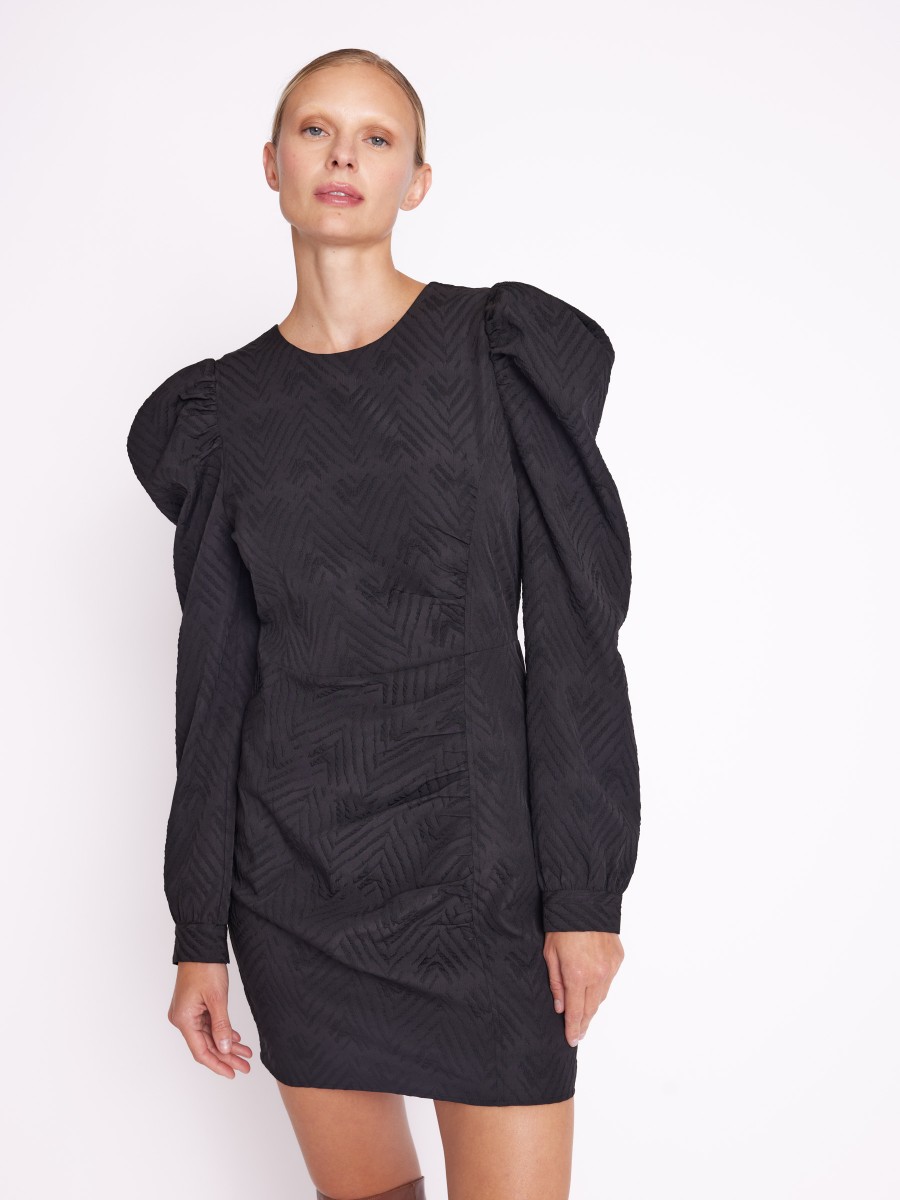 REVE | Black short dress with puffed sleeves