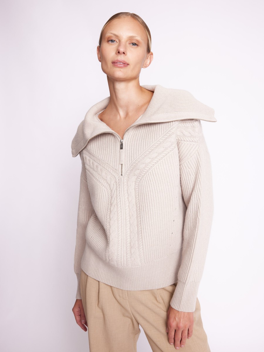 ADELYSA | Beige knitted jumper with trucker neck