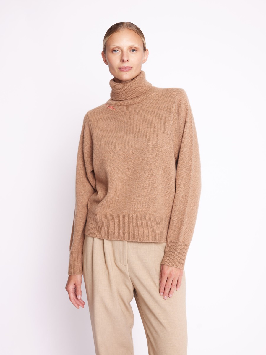 AXEA | Camel turtleneck jumper with embroidered wings