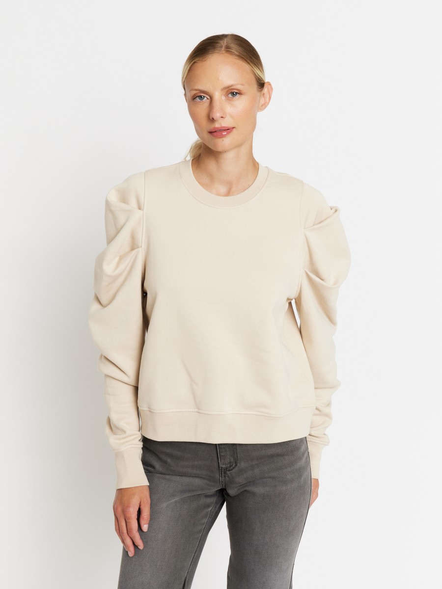 DELYA | Plain beige sweatshirt with puffed sleeves