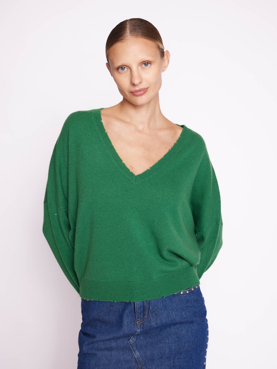 AURORA | Green wool V-neck jumper