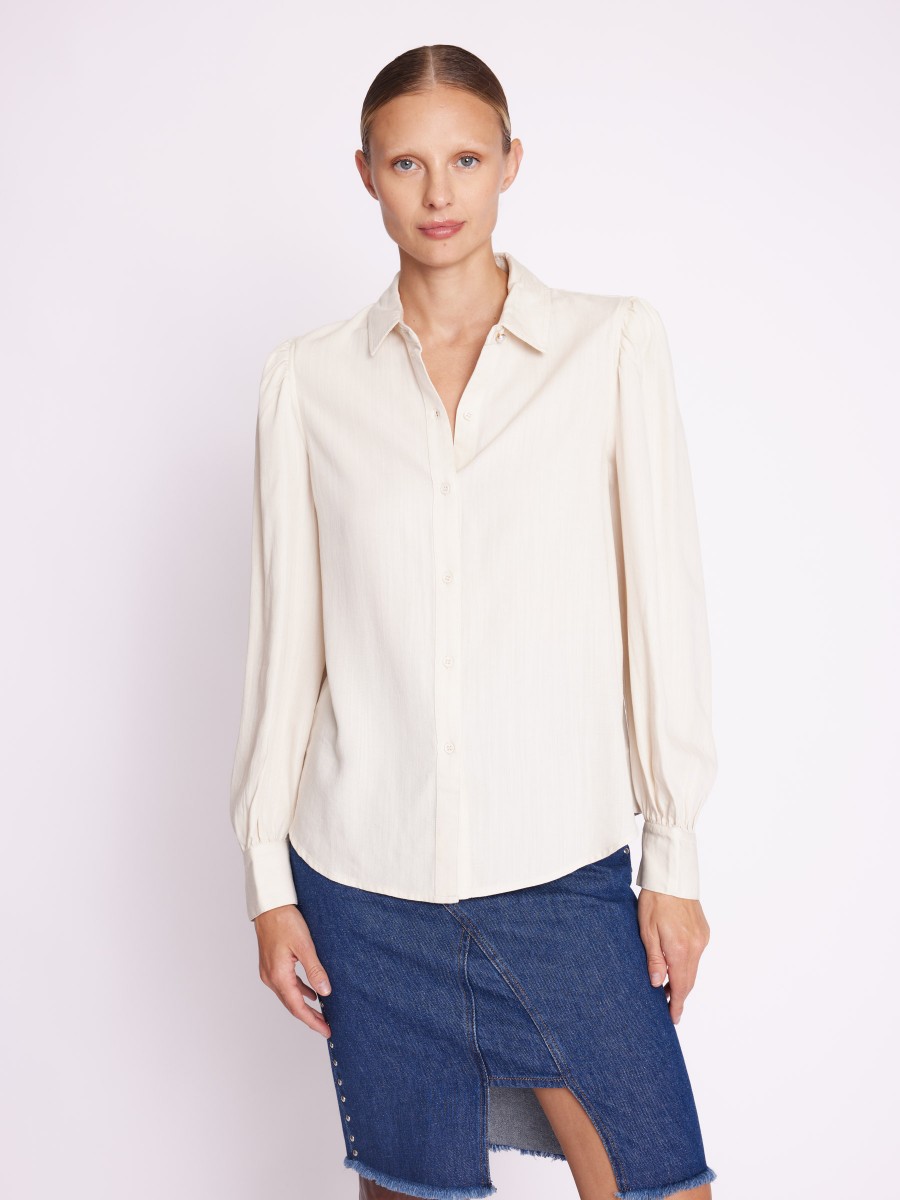 CAREN | Plain beige shirt with puffed sleeves