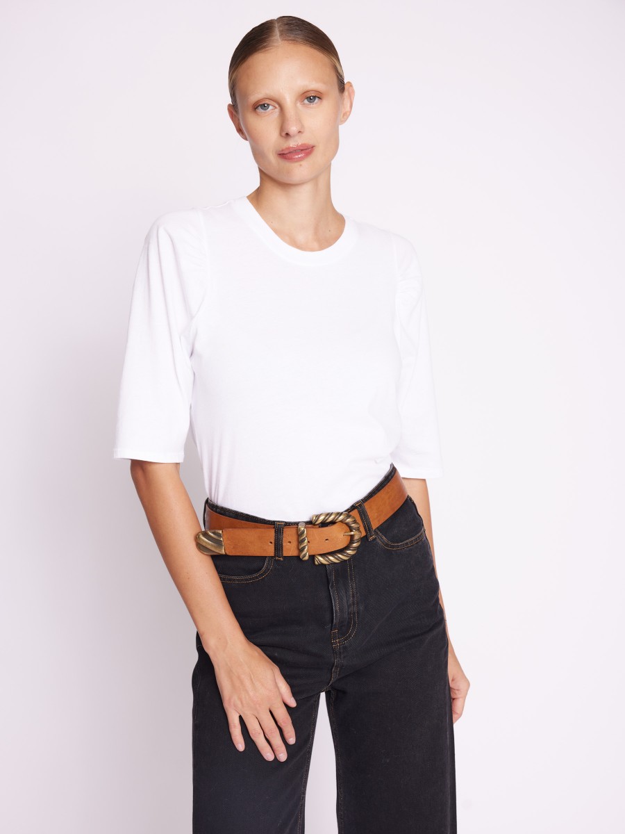 ELEA | Camiseta blanca, mangas cortas abullonadas