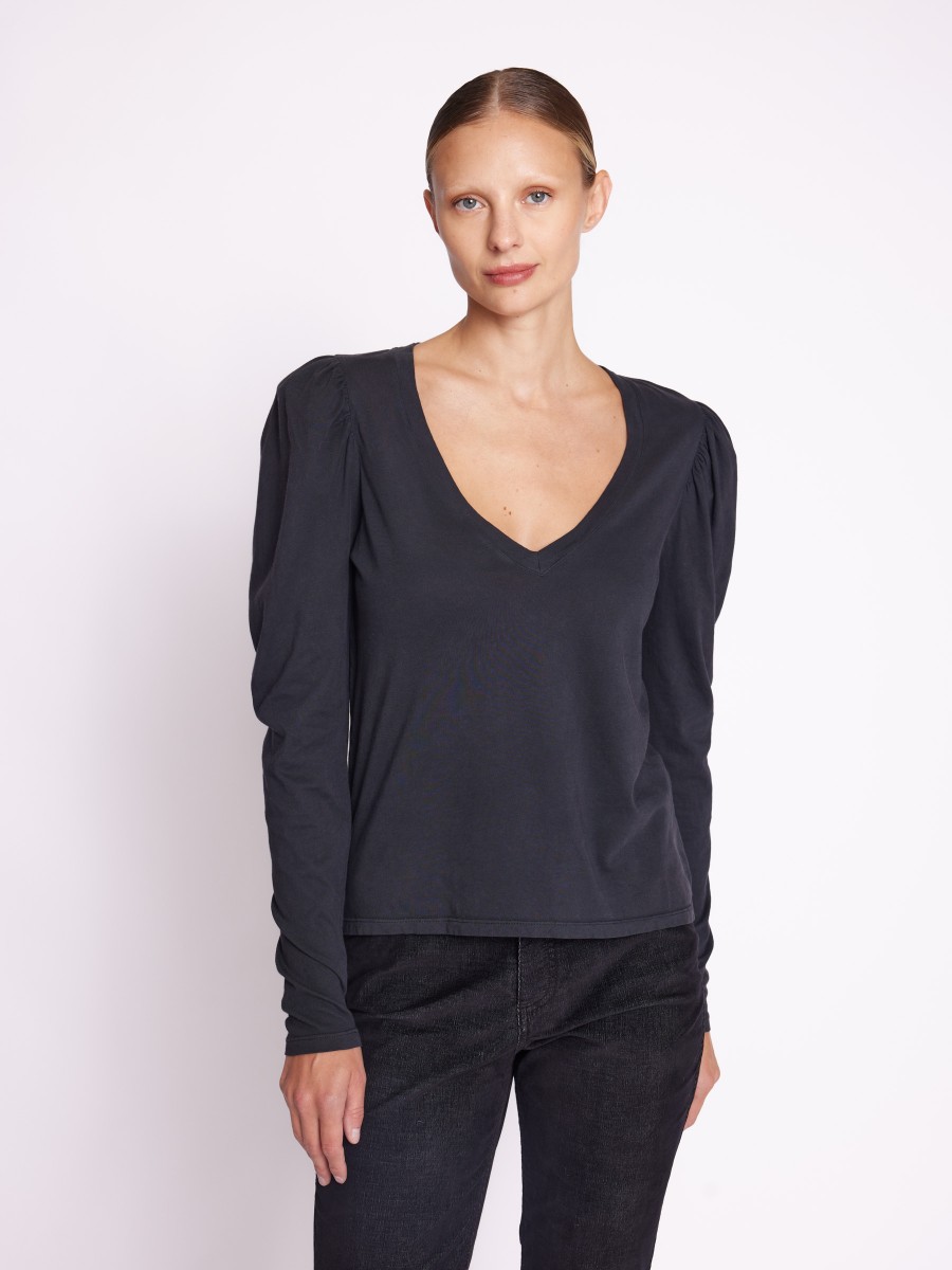 ELOUNA | Grey V-neck T-shirt with puffed sleeves