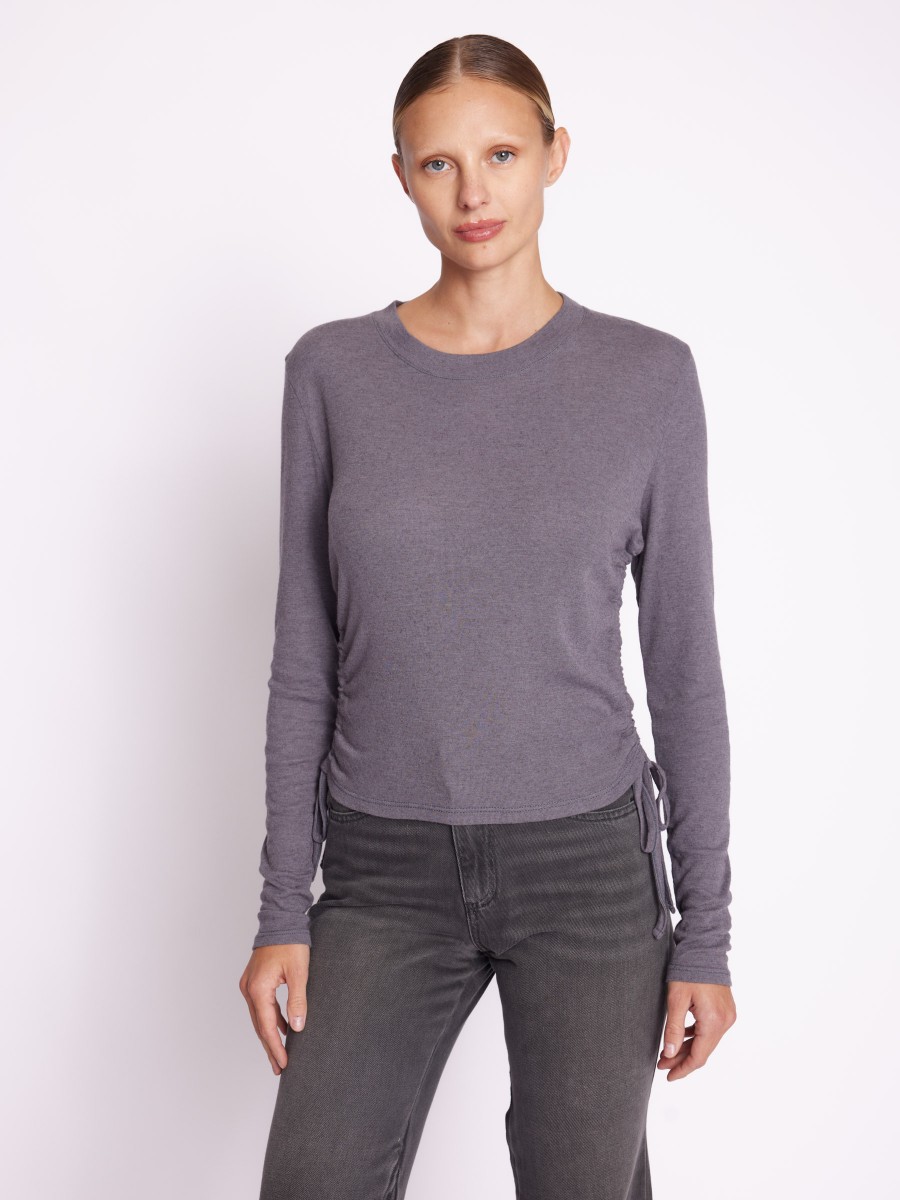 ELYANA | Camiseta gris de manga larga con cordón de ajuste