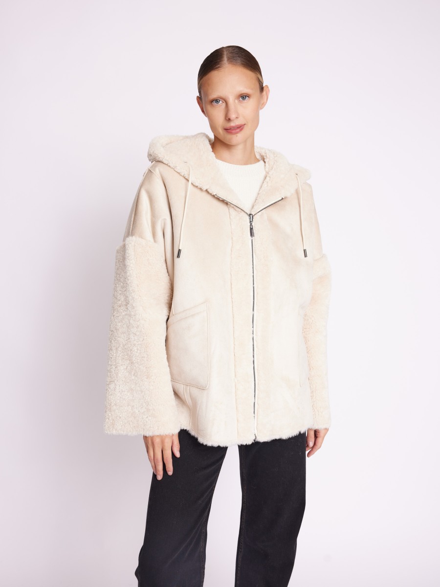 MIRA | Manteau beige bi-matière à capuche