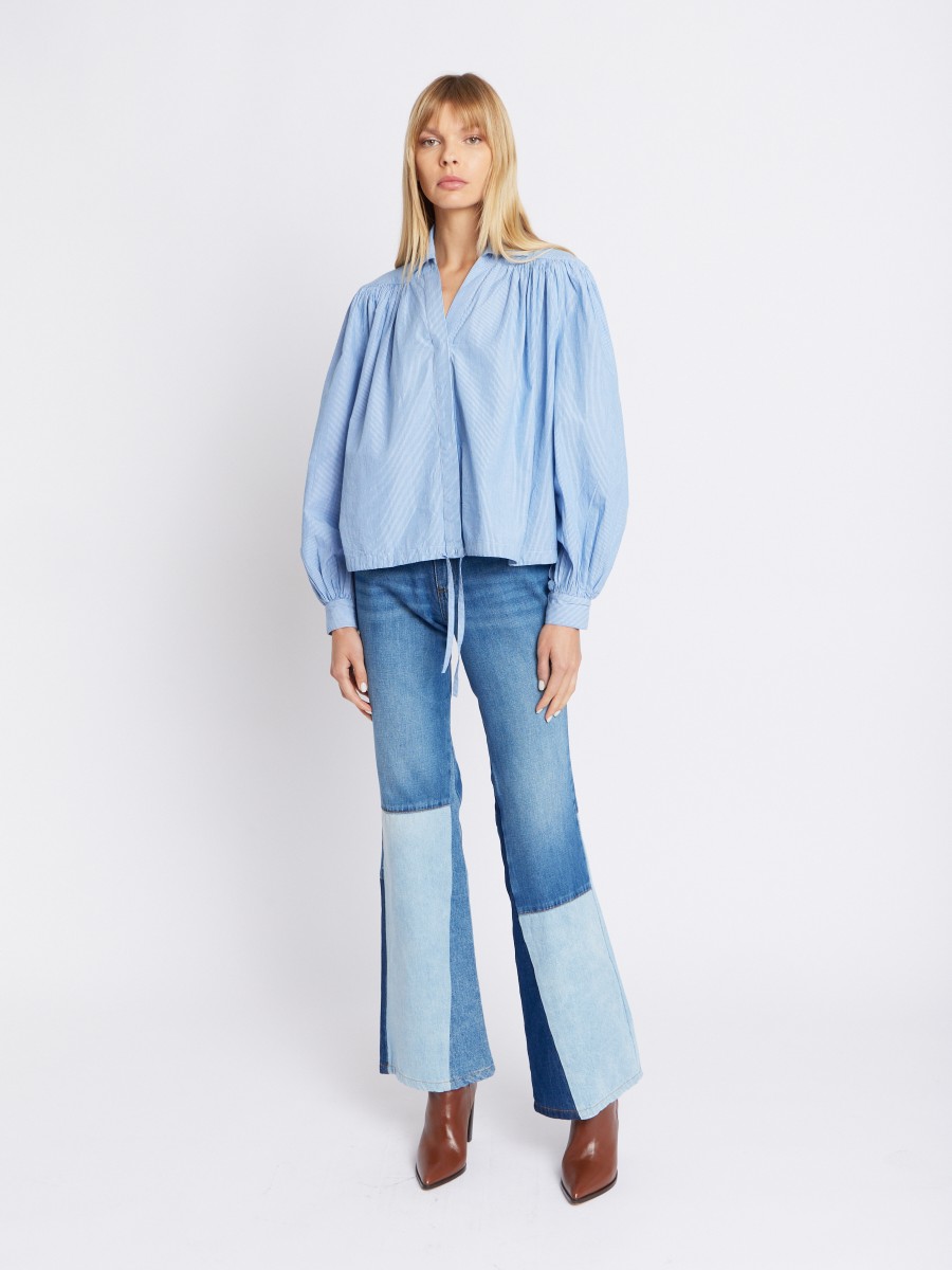 ODESSAPATCH | Blue peplum and patchwork jeans