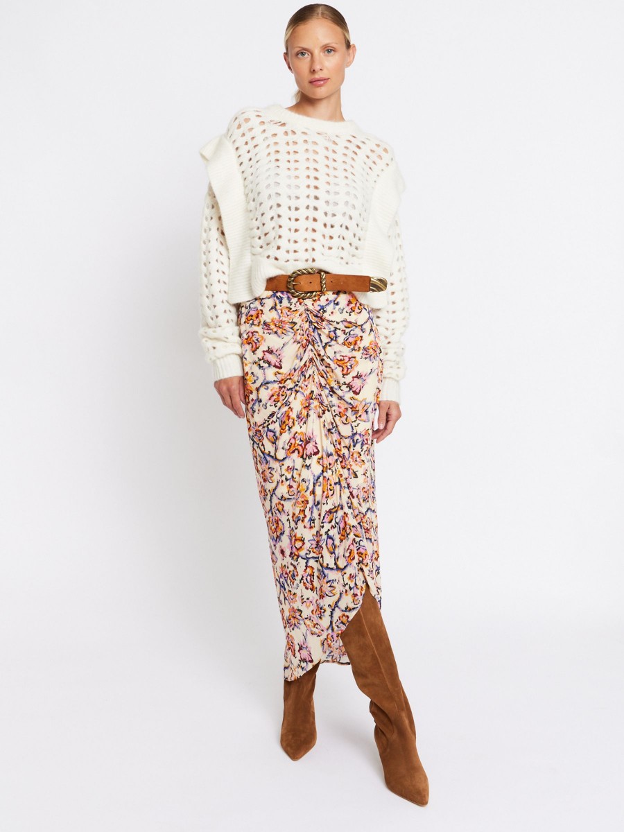 JUMEA | Floral print long white skirt