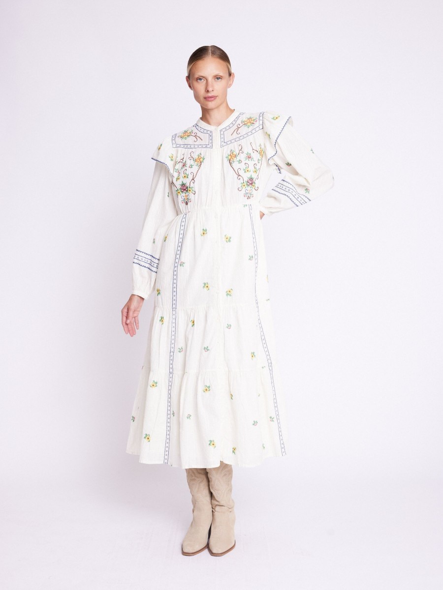 RAMENCITA | Robe longue à broderies blanche en coton