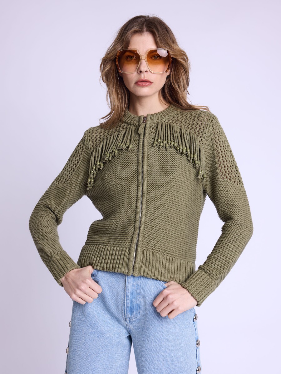 GLENDA | Khaki knit cardigan with bangs