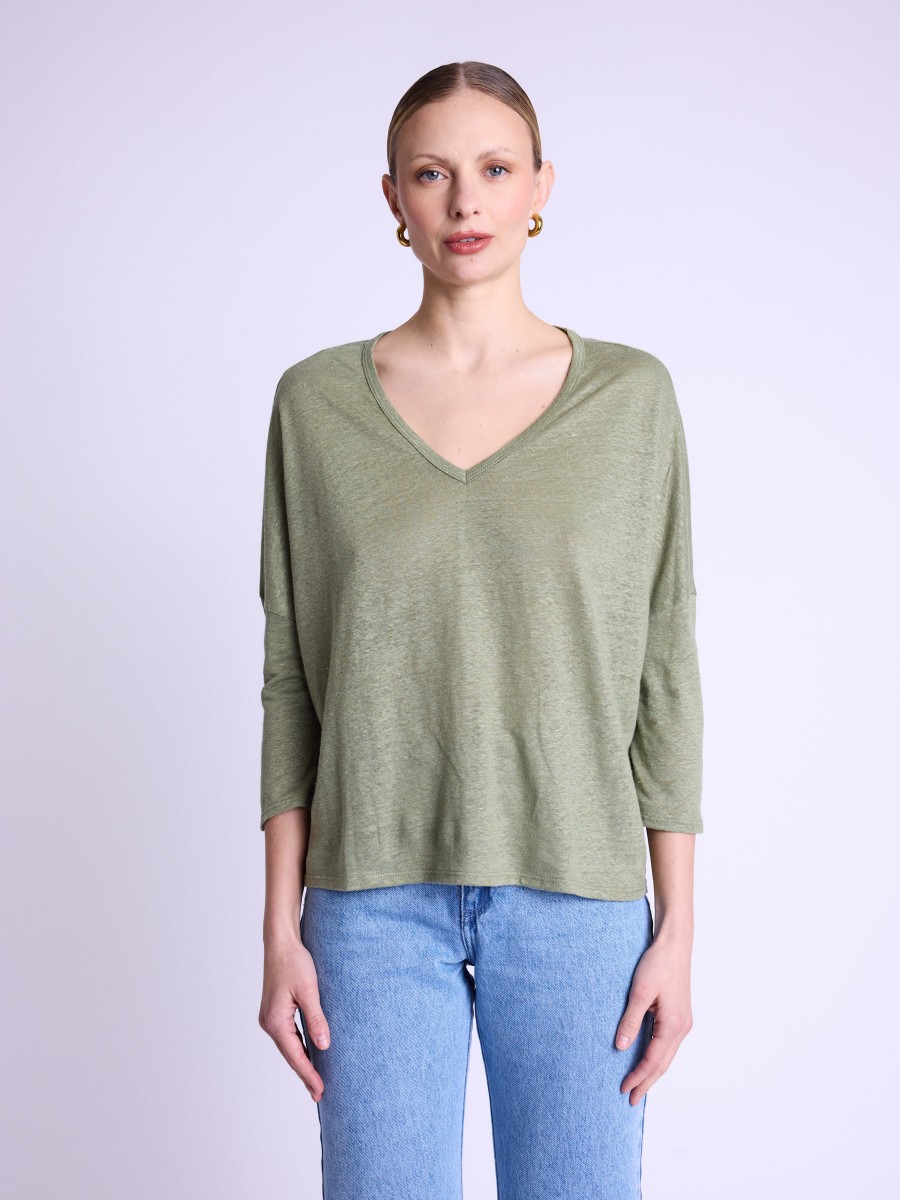 EVAELLE | khaki linen T-shirt