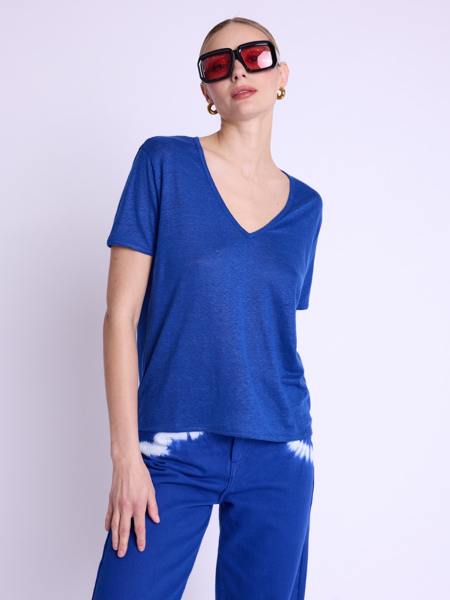 EMMANUELLE | Blue linen T-shirt