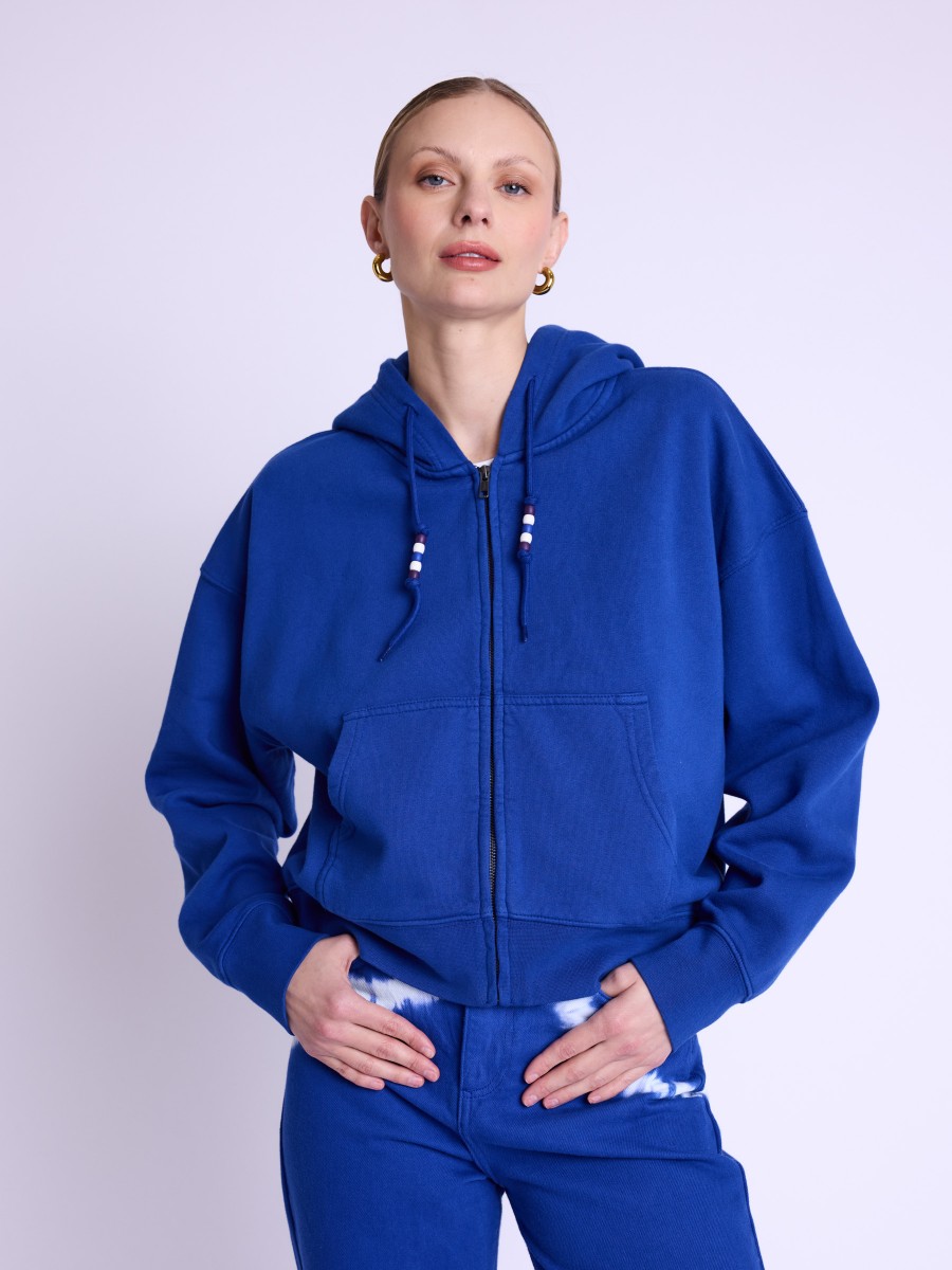 DIVAE | Blue hoodie with inscription on back