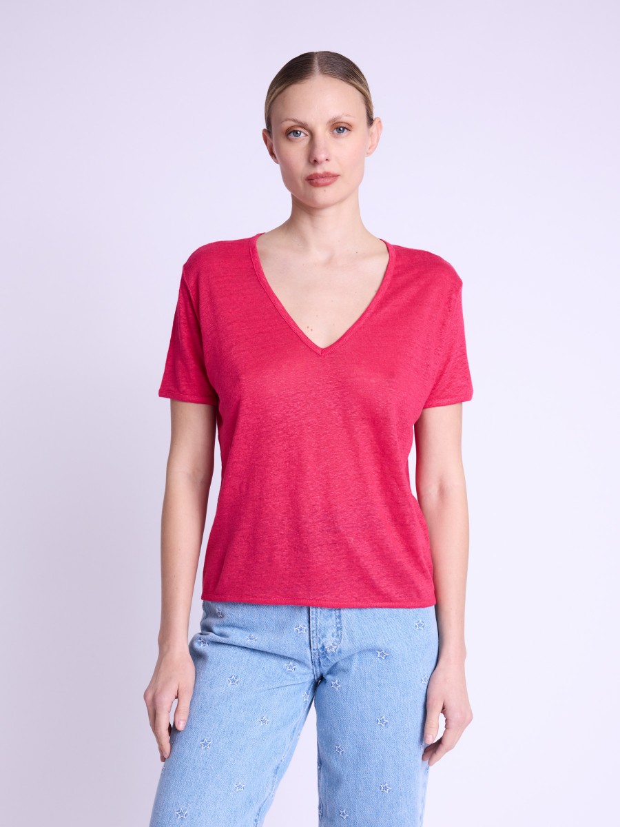 EMMANUELLE | Fuchsia linen T-shirt