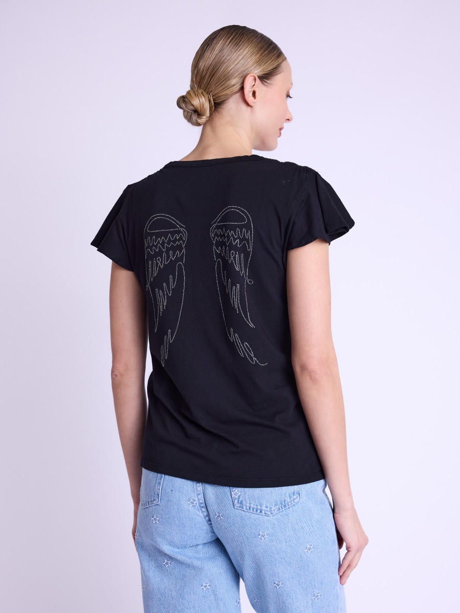 EZANA | T-shirt noir ailes en strass au dos