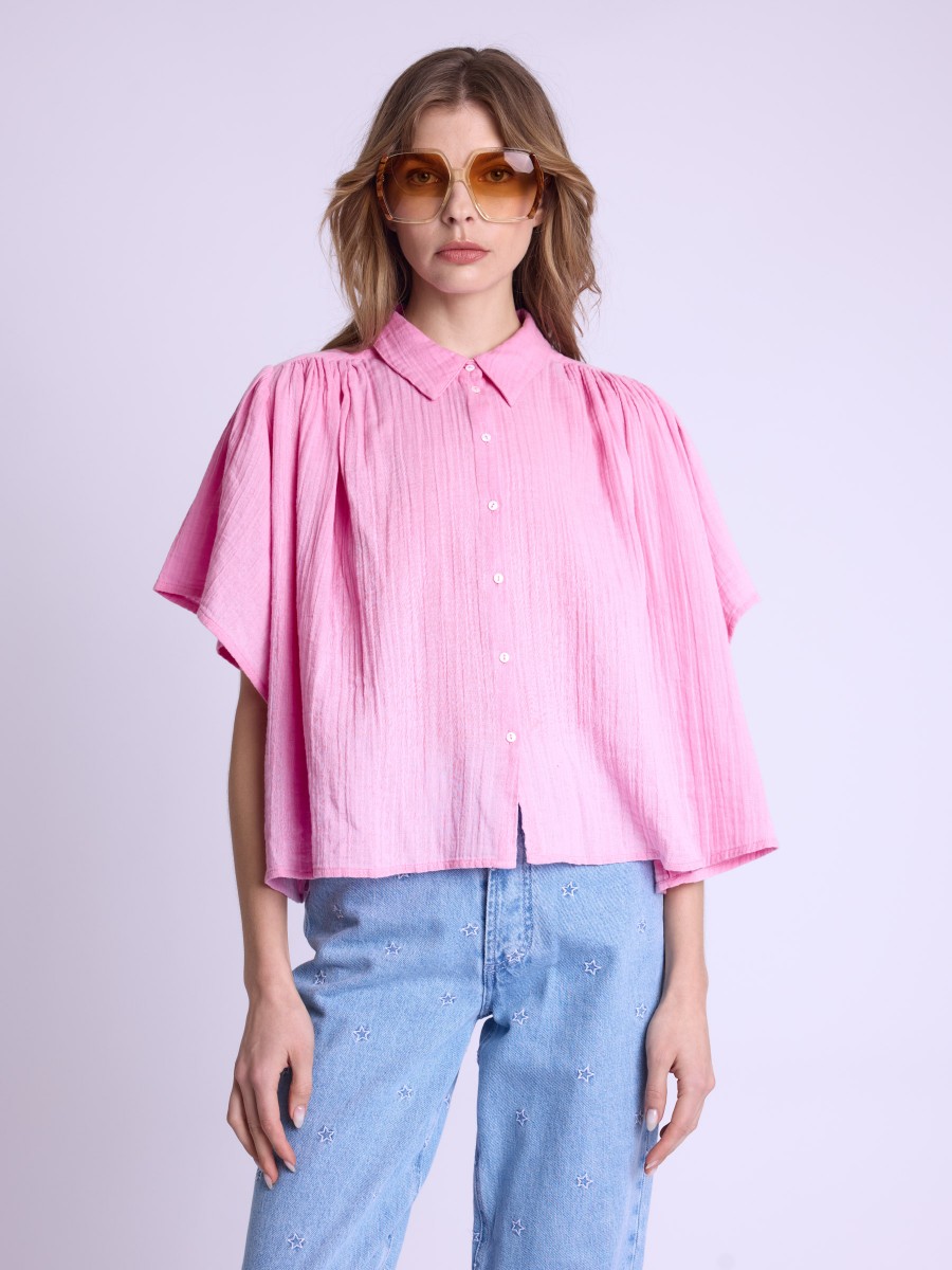 CRISTIFLY | Chemise oversize rose à manches courtes