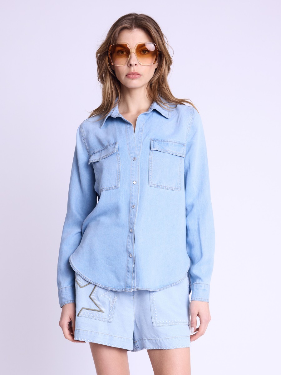 CATARINE | Blue shirt with front pockets