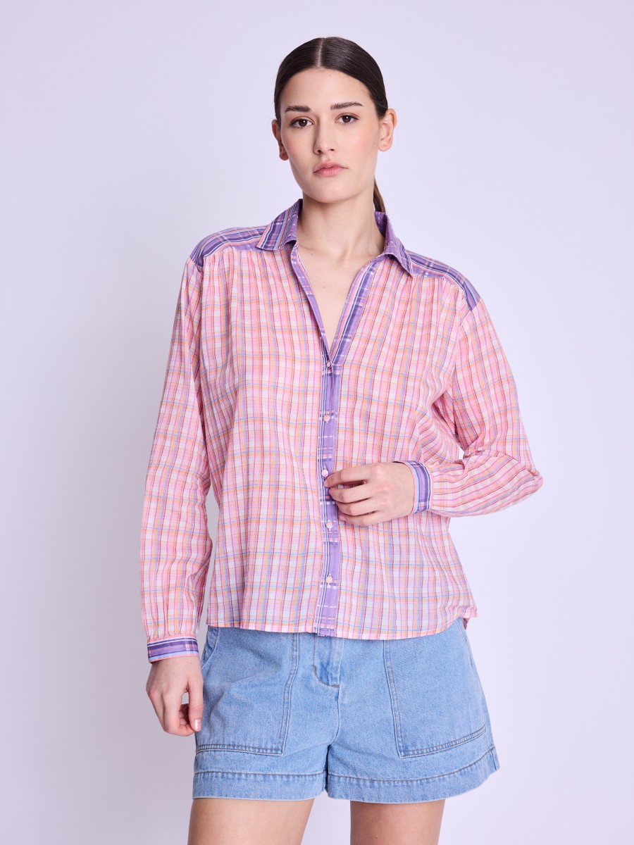 COOLSPRING | Bi-material checked shirt