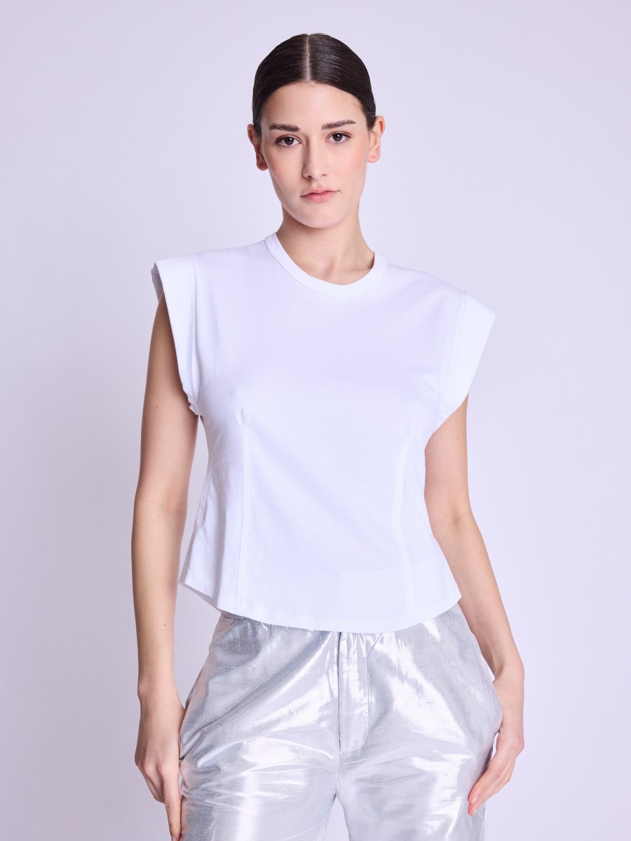 ENZA | T-shirt blanc avec légères épaulettes