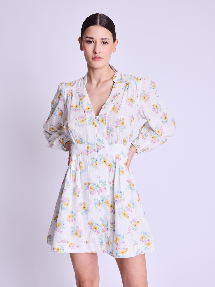 RONDA | White floral print short dress
