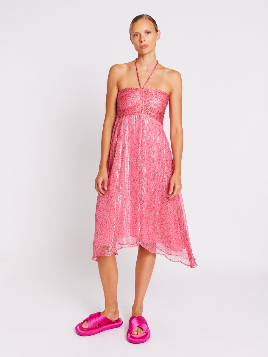RITA | Vestido fluido de lurex rosa