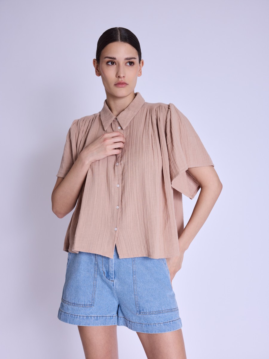 CRISTIFLY | Chemise oversize nude à manches courtes
