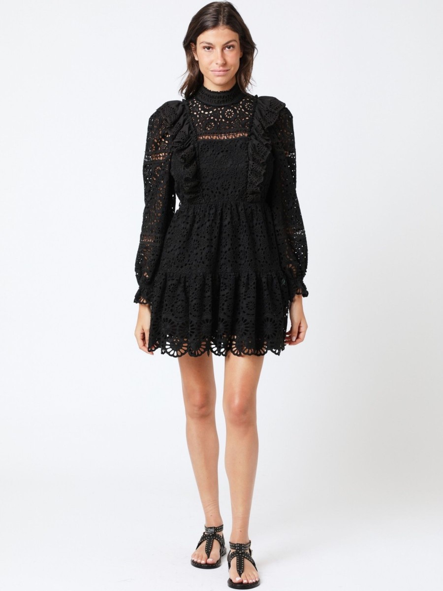 RILEY I Plain embroidered short dress