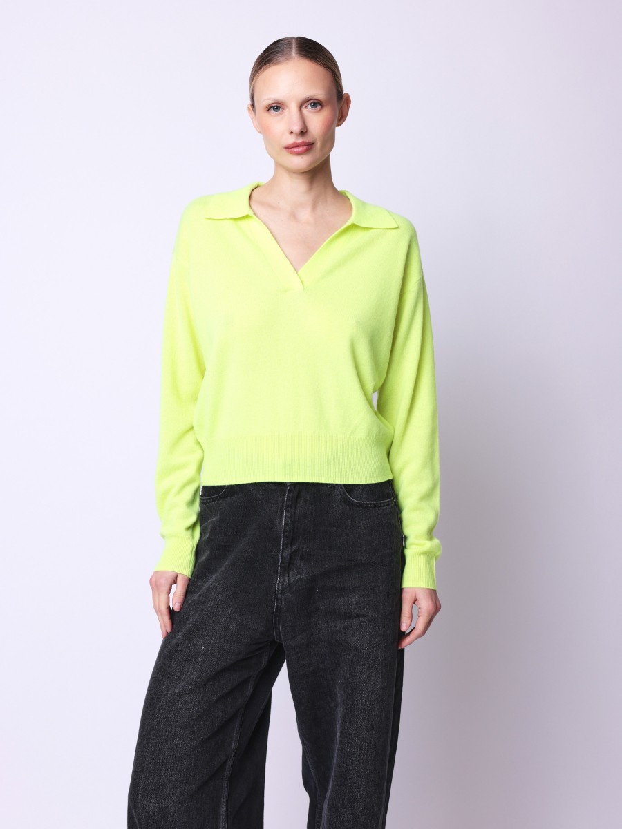 AMYPOLO sweater | Yellow cashmere polo-neck sweater