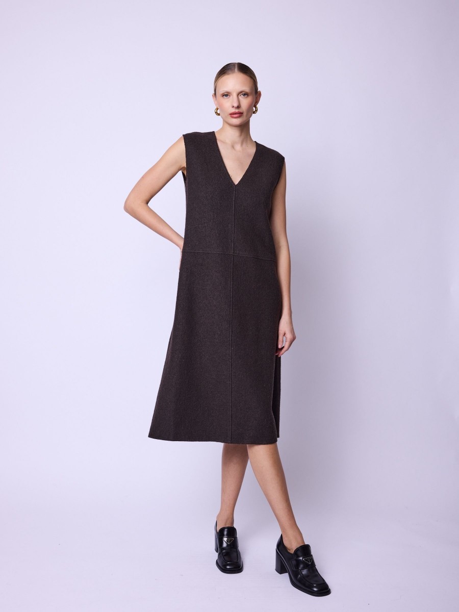 REBECA Dress | Long Fitted Sleeveless Dress in Brown