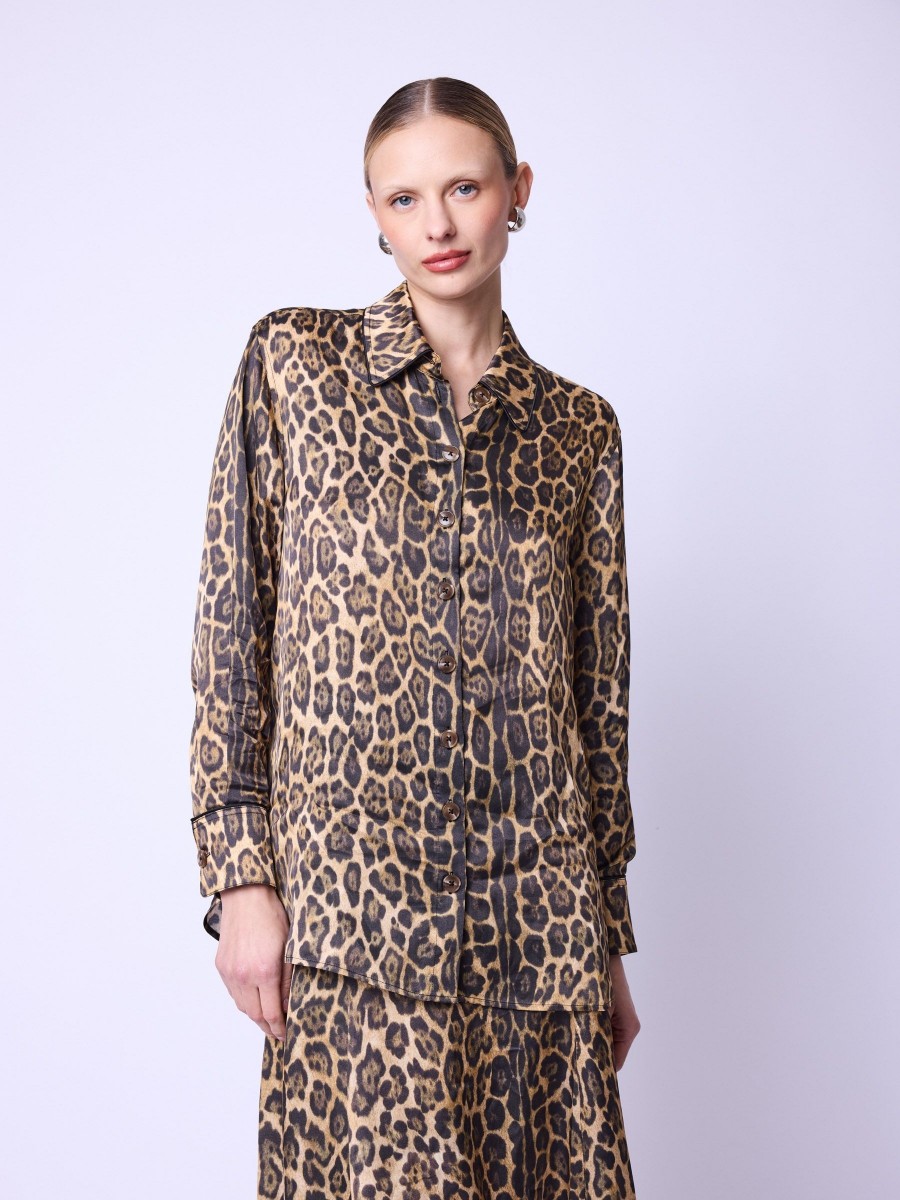 CLAIDY shirt | Leopard long sleeve midi shirt