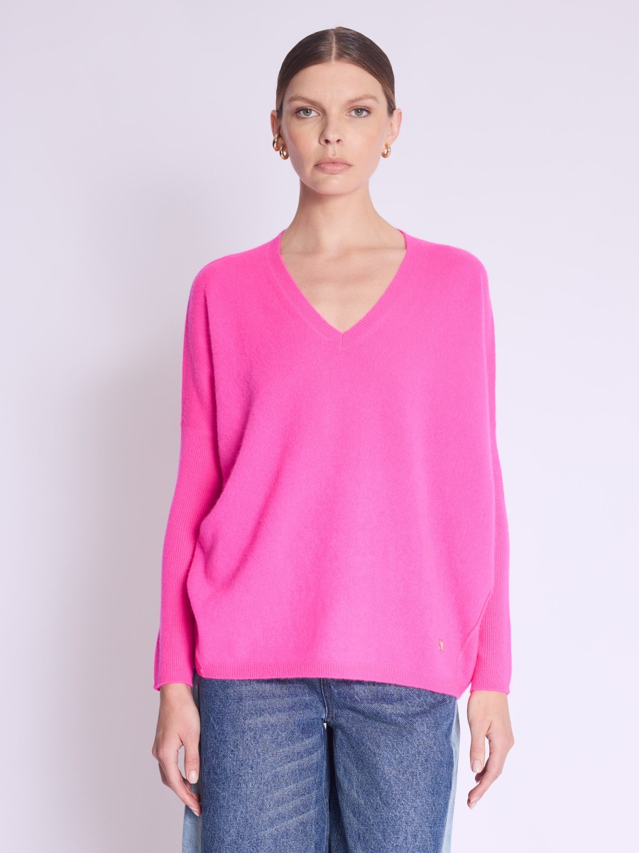 AMYEVERYDAY Sweater | Pink Cashmere V-Neck Sweater