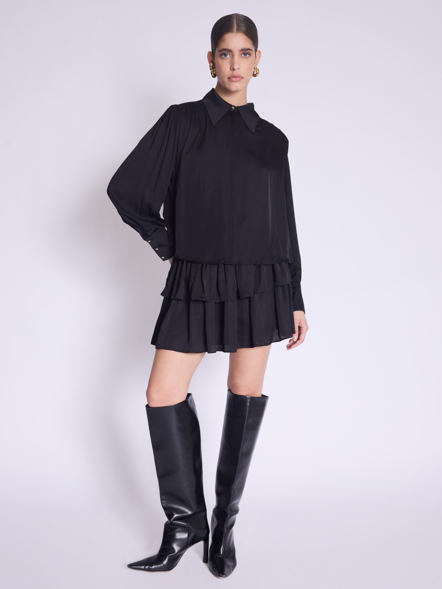 JUMI Skirt | Short black skirt with ruffles and gathers