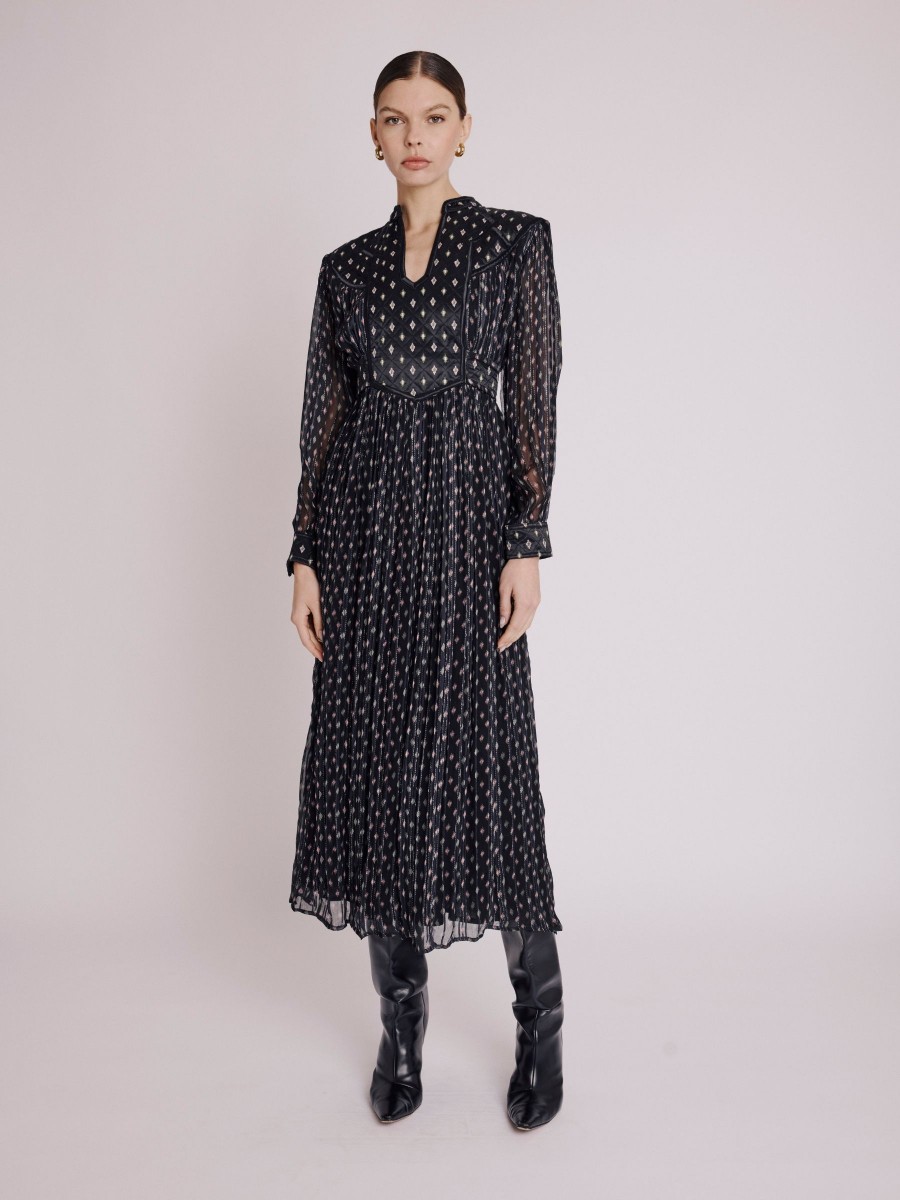 Robe RONNI | Robe longue noire découpe matelassé à motifs