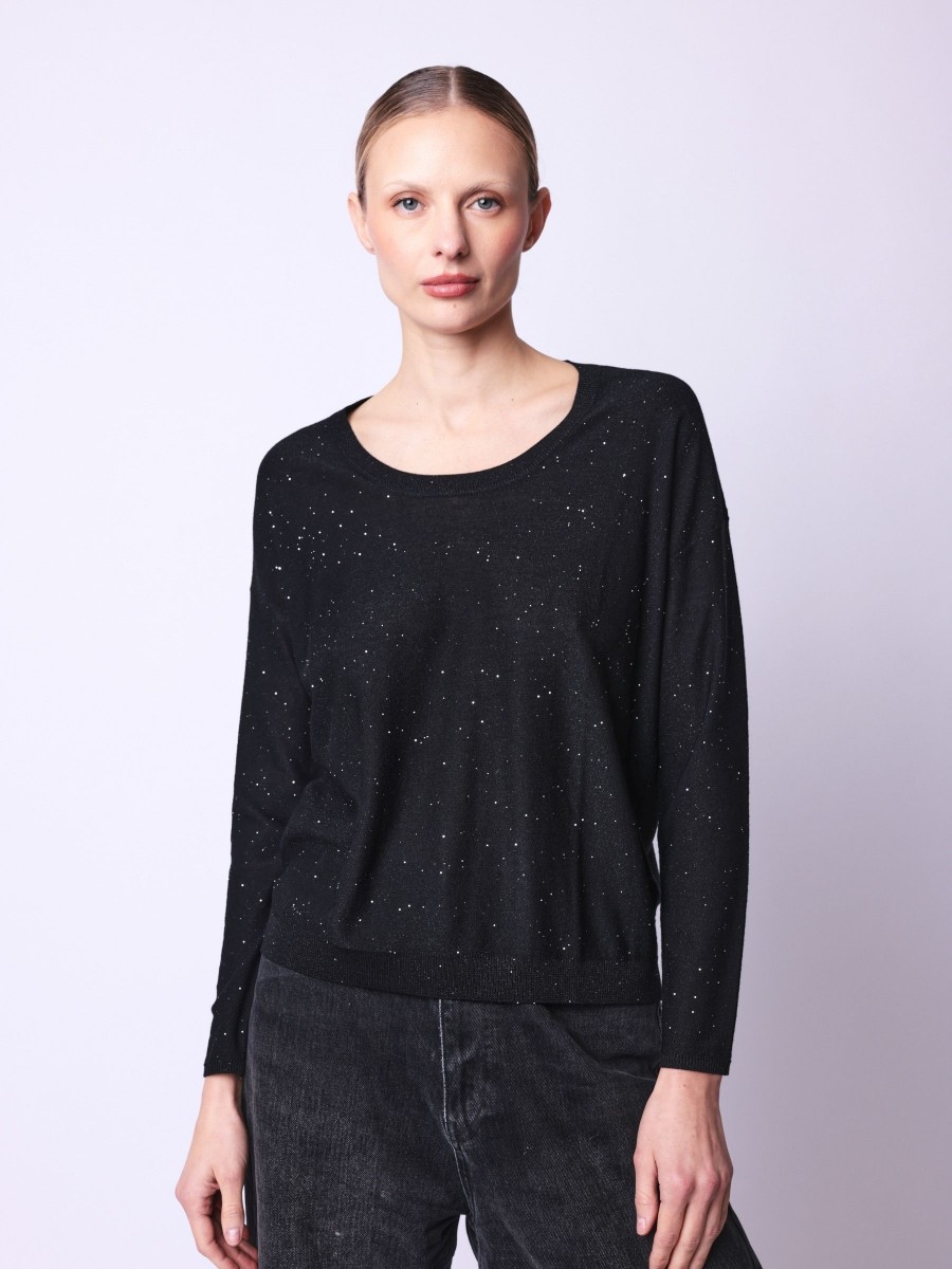 Pull ARSENE | Pull noir avec paillettes argentées en laine mérinos