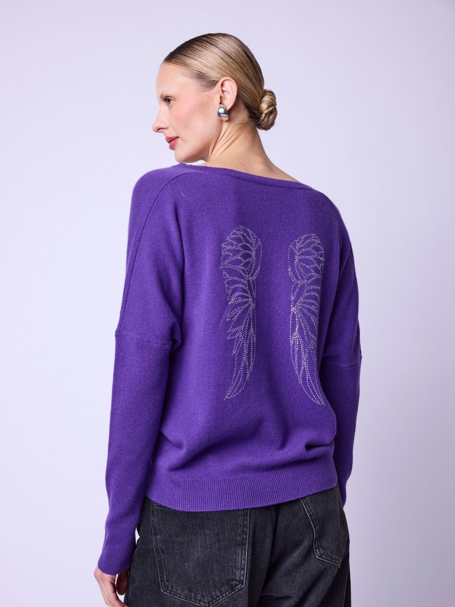 AUROLA Sweater | V-Neck Sweater with Wings Pattern on the Back