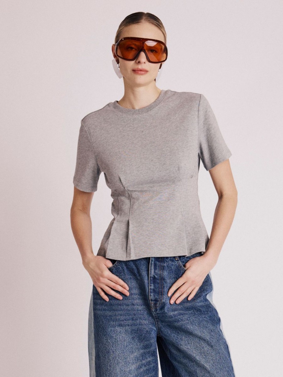 EDWIN T-Shirt | Grey short fitted t-shirt with round neck