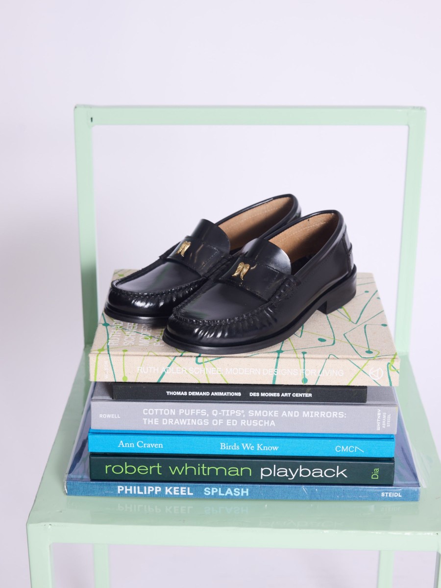 OSSIA moccasin | Black leather moccasin with wing motif